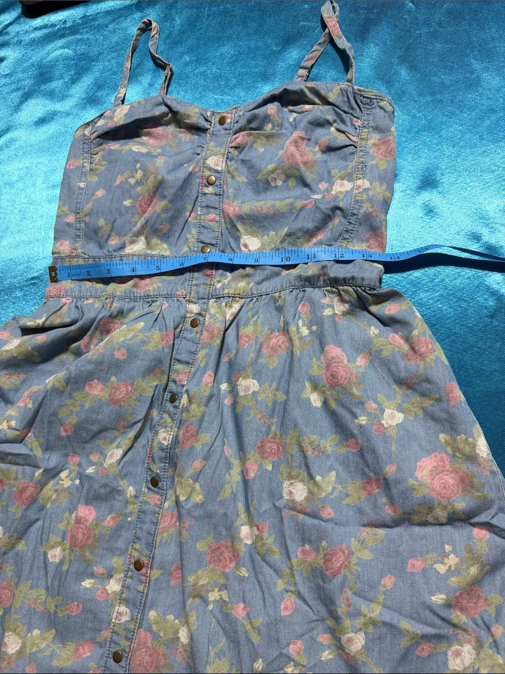 Tinseltown Chambray Floral Button-Front Sundress in Blue and Pink
